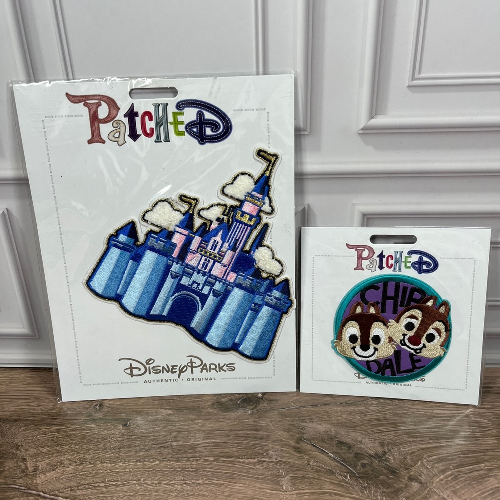 Disney Parks PatcheD Castle and Chip n Dale Embroidered Patch Set NEW